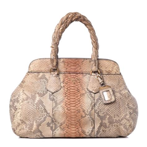 PRADA Python Top Handle Frame Bag Naturale 